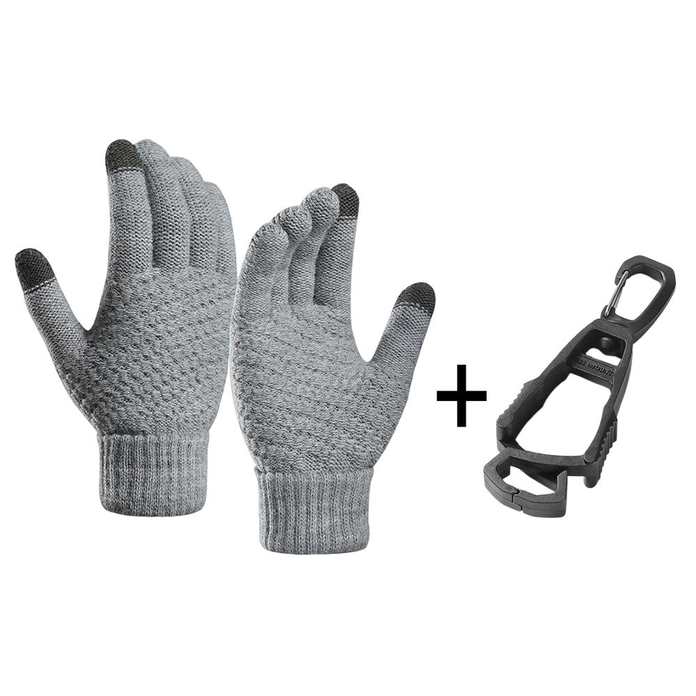 3pcs Winter Touch Screen Gloves with Clip Warm Elastic Knitted Full Finger Gloves for Men and Women for Outdoor Cycling Driving