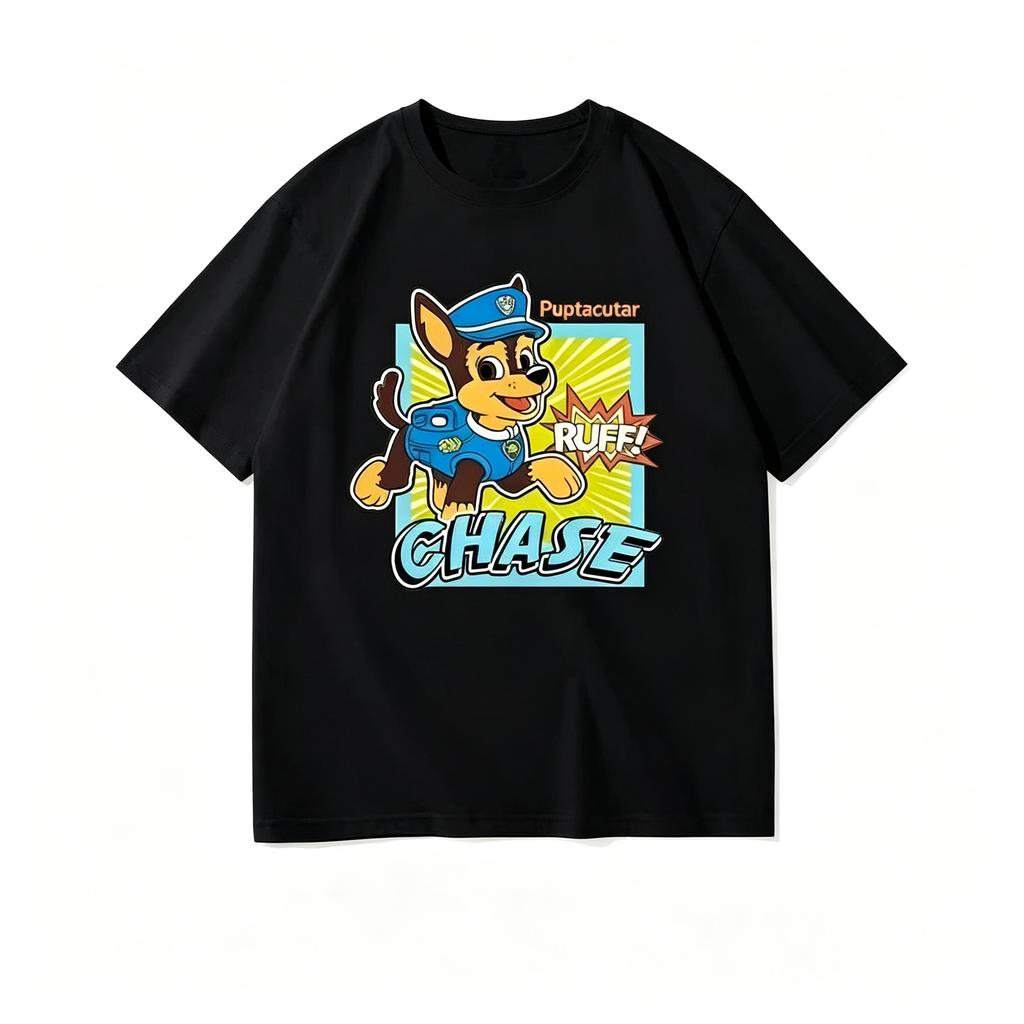 Paw Patrol Chase Unisexs Tshirts Power Ready For Action Graphic Tshirt Chest Print White Unisex Crew Neck Short Sleeve