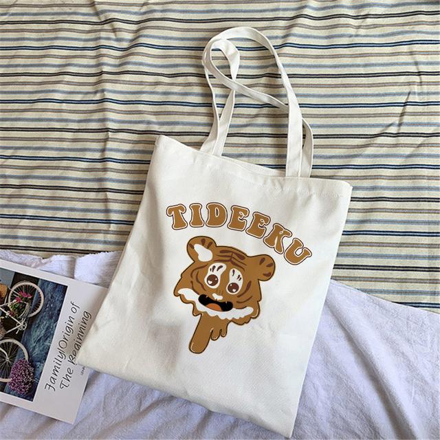 Милая, милая, мультяшная сумка для покупок, большая сумка, холщовая сумка, Harajuku, многоразовая большая вместительная сумка Kawaii, женская повседневная сумка через плечо.