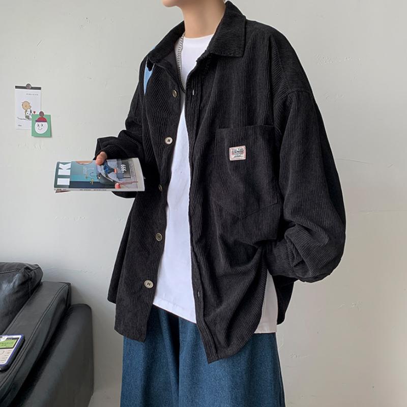 2024 Вельветовые мужские рубашки для мужчин, одежда в стиле Харадзюку, черная рубашка в корейском стиле, мужская рубашка с длинным рукавом, винтажная одежда, уличная одежда 3XL