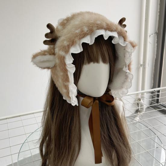 Cartoon Deer Ear Protection Hair Tie Thick Plush Winter Headwear Scarf Earmuffs Leg Warmer Casual Accessory