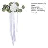 Weather Resistant Car Decor Wedding Door Handle Flower with Ribbon Tie And Green Leaves, White Artificial Photo Prop Rose Rearview Mirror Bouquet for