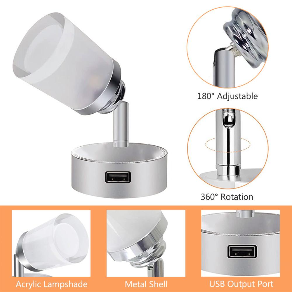 RV LED 12V Светодиодный светильник для чтения USB-порт Лодка Интерьер Книга Настенный светильник Прикроватный теплый