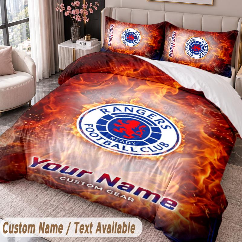 Rangers FC Printed Bedding Set Custom Name Text 1 Duvet Cover 2 Pillowcases For Bedroom