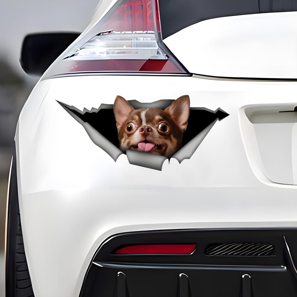 Коричневые наклейки на автомобиль для собак Чихуахуа, скрытые в отверстиях, водонепроницаемые наклейки неправильной формы для украшения автомобиля