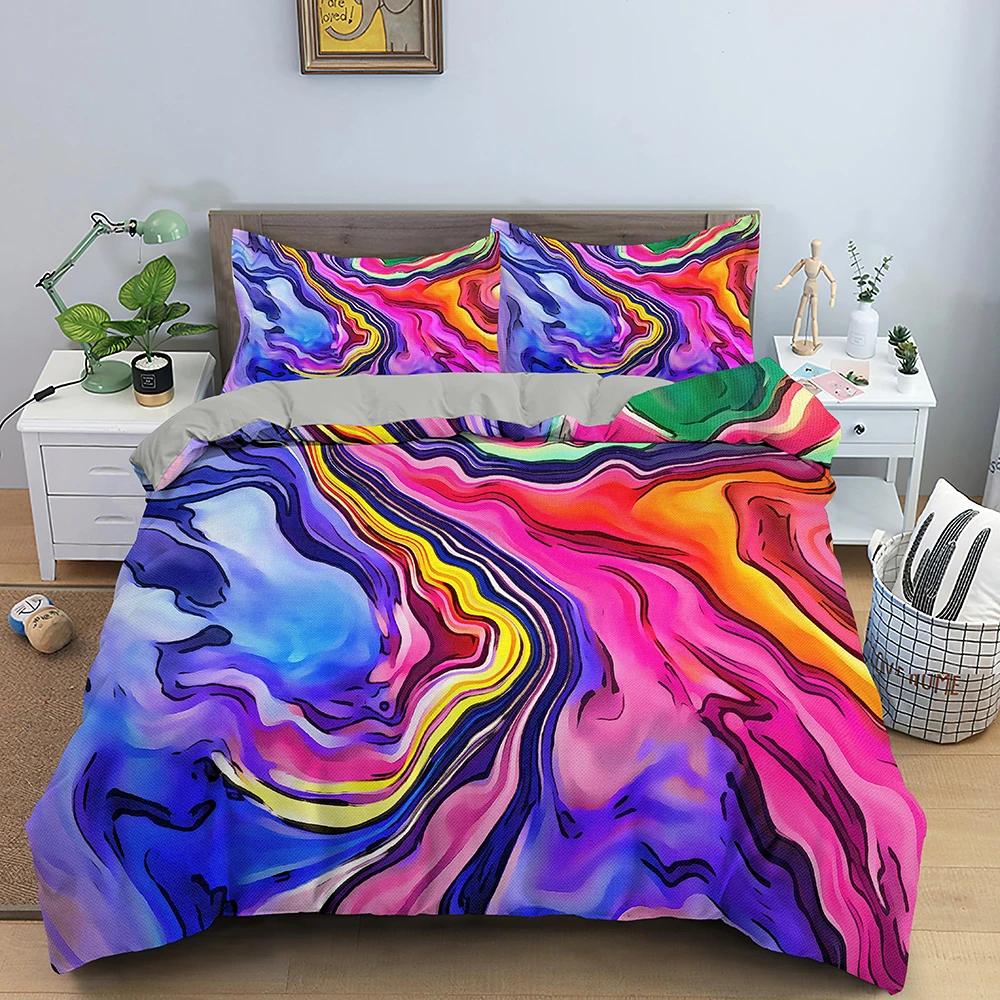 3D Abstract Duvet Cover King Queen Size Colorful Ripple Bedding Set Psychedelic Geometric Soft Comforter Cover with Pillowcase