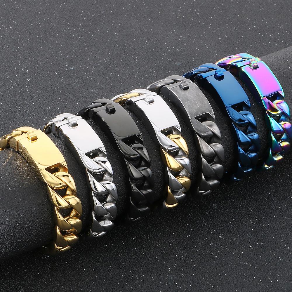 Браслет-цепочка из кубинских звеньев из нержавеющей стали для мужчин, 7 разных цветов, мужские браслеты, ювелирные изделия, аксессуары, подарки, ширина браслета 15 мм