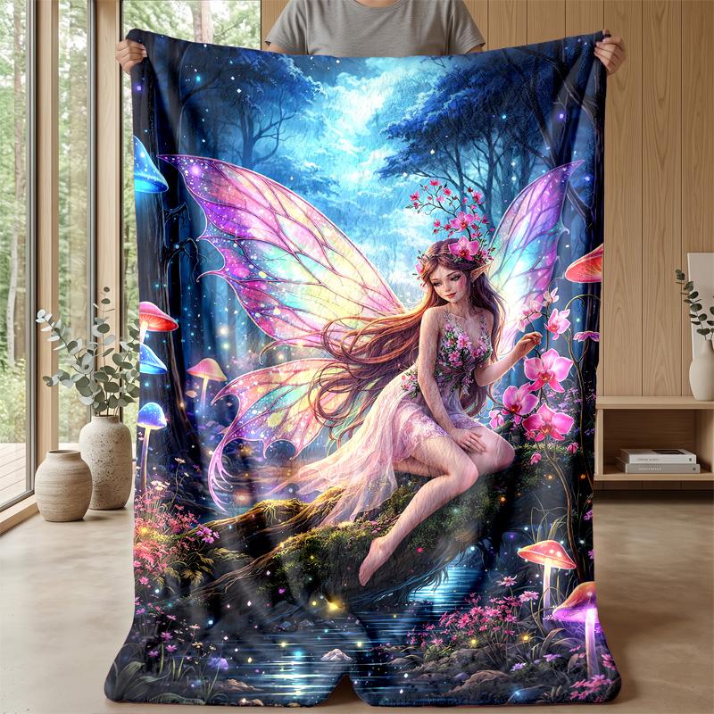 Crowned Fairy with Pink Wings blanket Personalized Name Flannel Blanket Soft Cozy Plush Throw for Sofa Bed Lightweight Home Decor