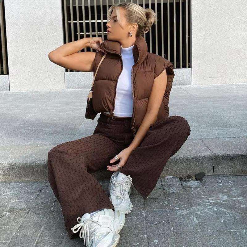 Women Short Cotton Down Vest Sleeveless Warm Stand Up Collar Outerwear Casual Winter Loose Basic Thick Jacket Female Clothes