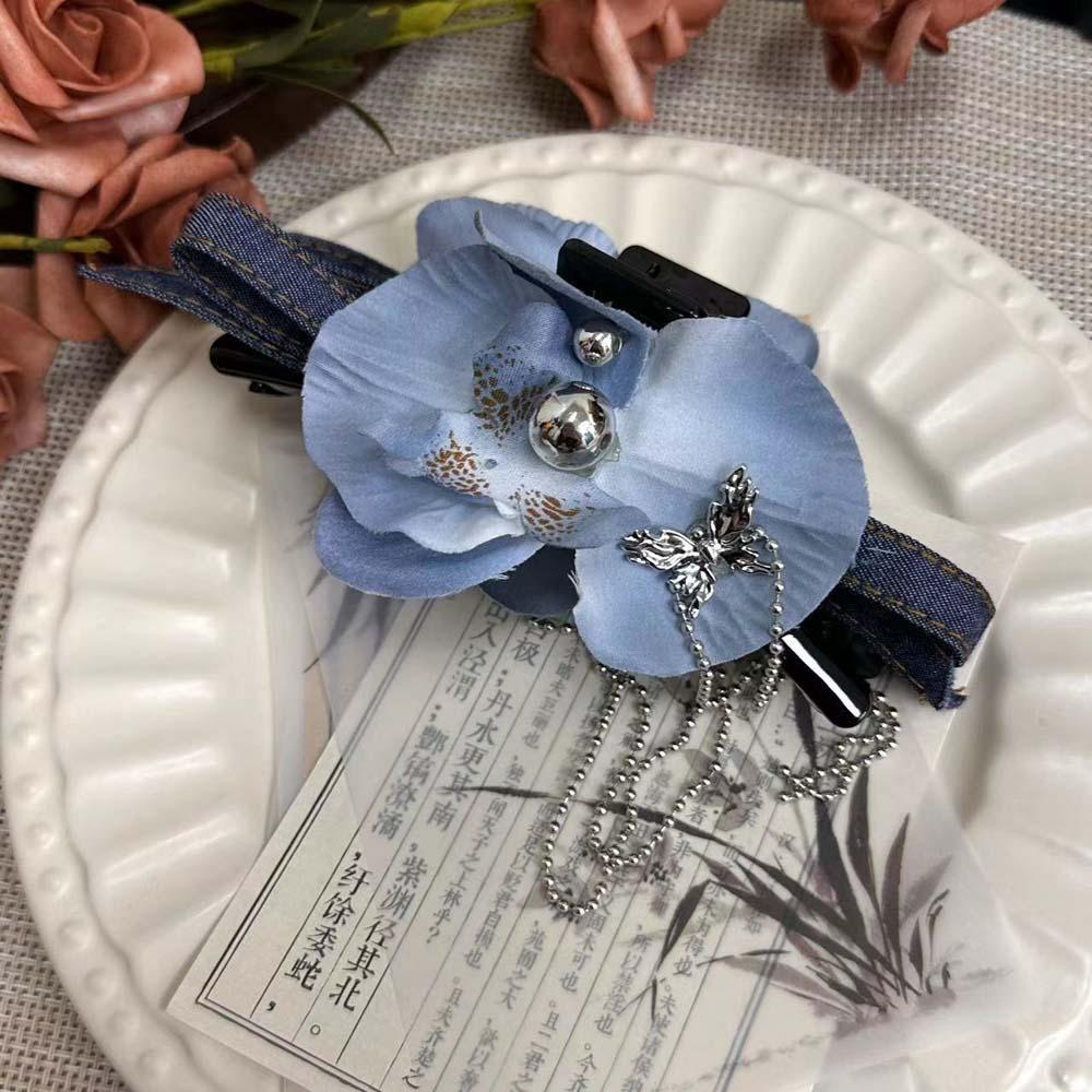 Заколка для волос из ткани с бабочкой и орхидеей, жемчугом, для девочек, симпатичная заколка для волос в стиле бохо, пляжная