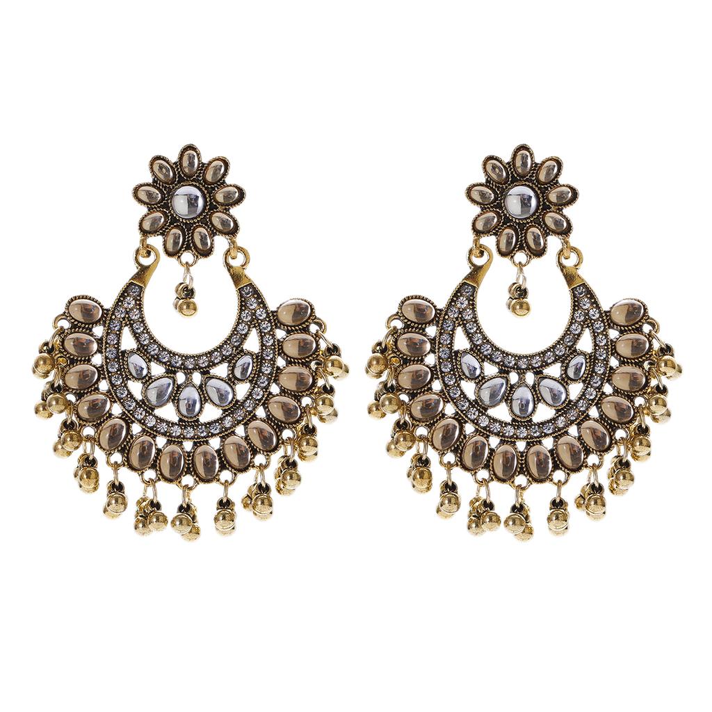 Indian Jhumka Zircon Vintage Bell Tassel Earring Boho Antique Ethnic Copper Plated Drop Hanging Earrings For Women Pendientes