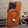 Чехол для телефона с магнитным кронштейном для iPhone 16 Pro Max 15 14 Pro 13 12, противоударный, металлическое кольцо, роскошный деловой кожаный чехол для Magsafe Shell