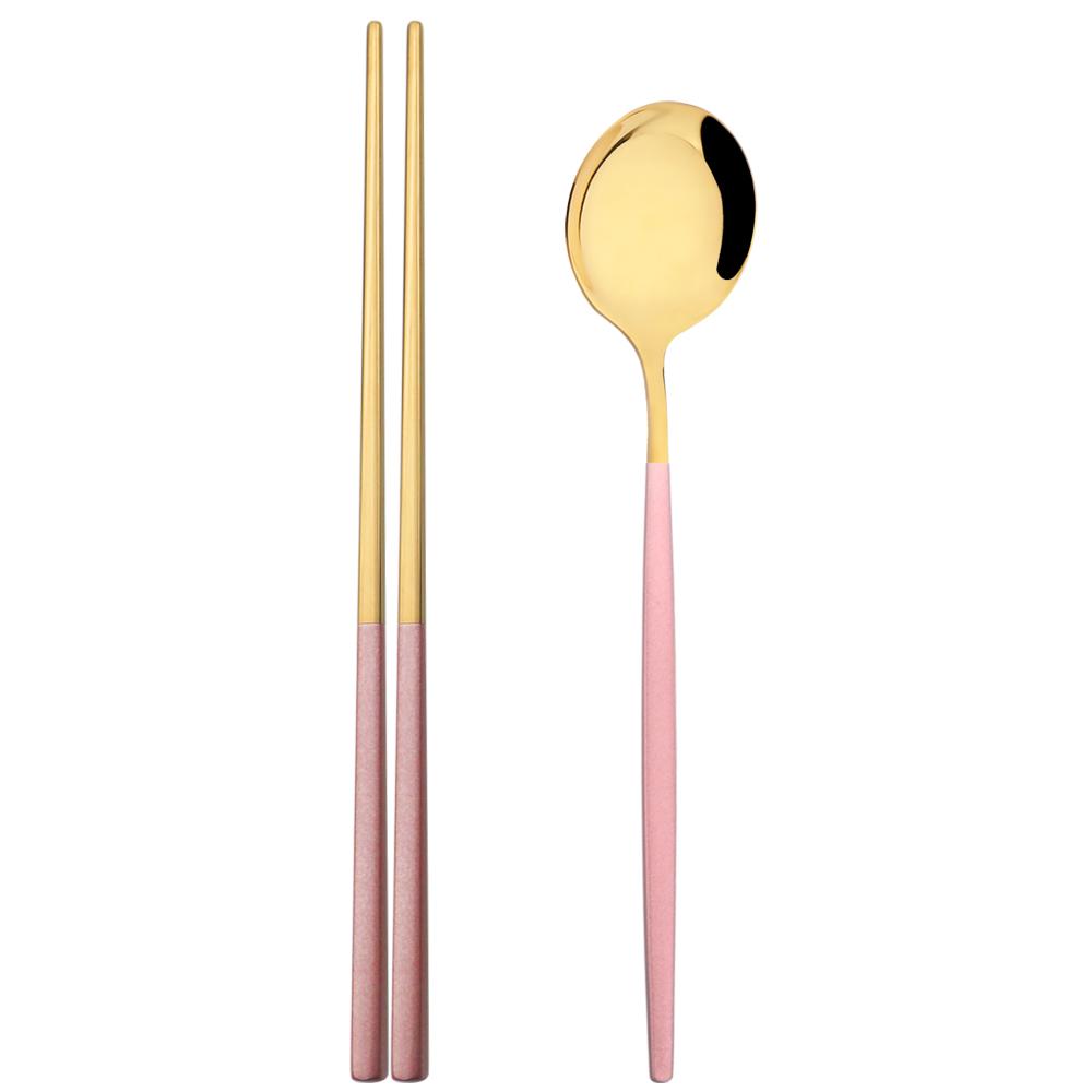 2 шт. портативная черная посуда из нержавеющей стали, набор столовых приборов, ложка, палочки для еды, набор западных обедов, ужинов, дорожная посуда