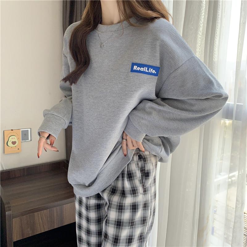 Весна осень Толстовки с капюшоном буквы Oversize Толстовка женская корейская повседневная Длинный рукав вафельная y2k Топы Harajuku Пуловеры Уличная одежда