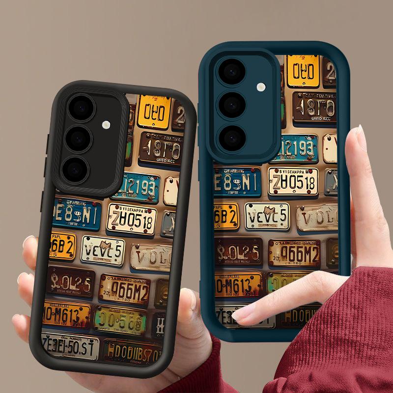 Матовый противоударный чехол с принтом номерного знака для Samsung S25 Ultra S24 FE S23 A56 A36 A16 A15 A55 A35, защита линз, мягкий силиконовый чехол для телефона из ТПУ