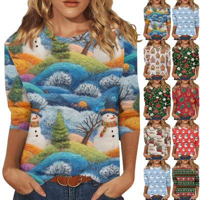 Женский повседневный модный топ с рукавом три четверти и рождественским принтом