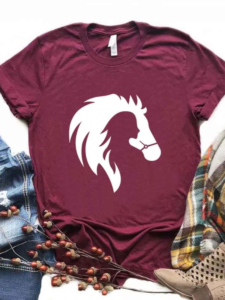 Футболка с принтом лошадиной головы, женская, с коротким рукавом, с круглым вырезом, свободная, летняя женская футболка, топы, Camisetas Mujer