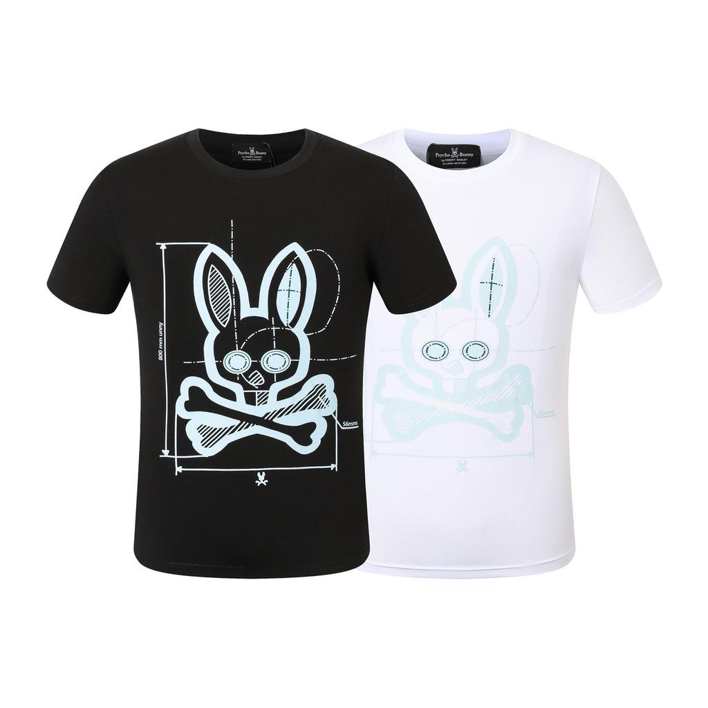 Футболка мужская Psycho Bunny с цветным рисунком черепа и кролика - круглый вырез, уличный тренд