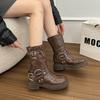 Fashion 2025 Ladies Shoes Slip-on Women's Boots Fashion Metal Decoration Modern Boots Women New Versatile Retro Rome Mid-Calf Boots