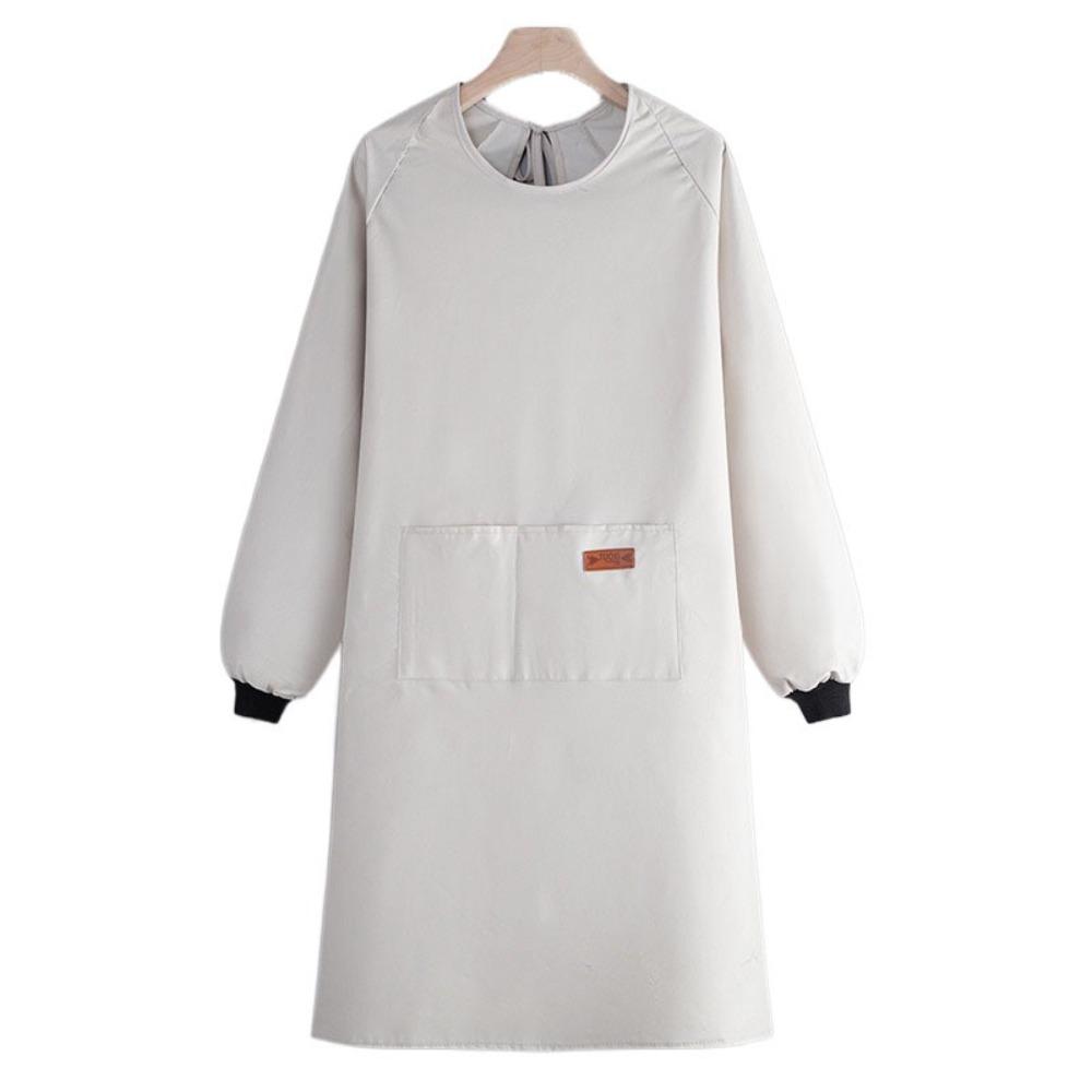 Functional Solid Color Kitchen Cooking Apron Long Sleeve Multiple Pockets Household Apron Waterproof Baking Overalls Restaurant