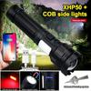 P50 Powerful Flashlight Zoomable Torch With Red Side Lamp Long Range Torch High Power Led Flashlights Rechargeable 7 Modes Lamp