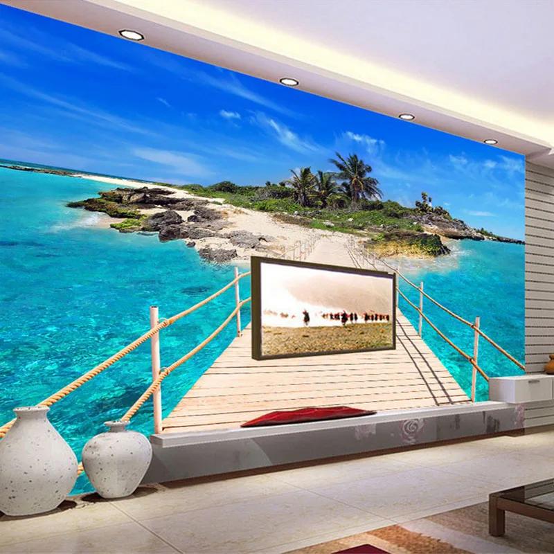 Custom Photo Wall Paper Island Wooden Bridge 3D Landscape Painting Background Wall Decorations Living Room Mural De Parede 3D