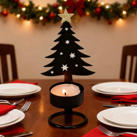 Металлический подсвечник в виде рождественской елки, маленький подсвечник в форме дерева, праздничный настольный центральный элемент для украшения дома, полки, камина