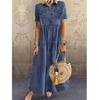 Women Summer Autumn Retro Button Denim Dress Female Outdoor Casual Vacation Maxi Dress Fashion Temperament Elegant Women's Clothing