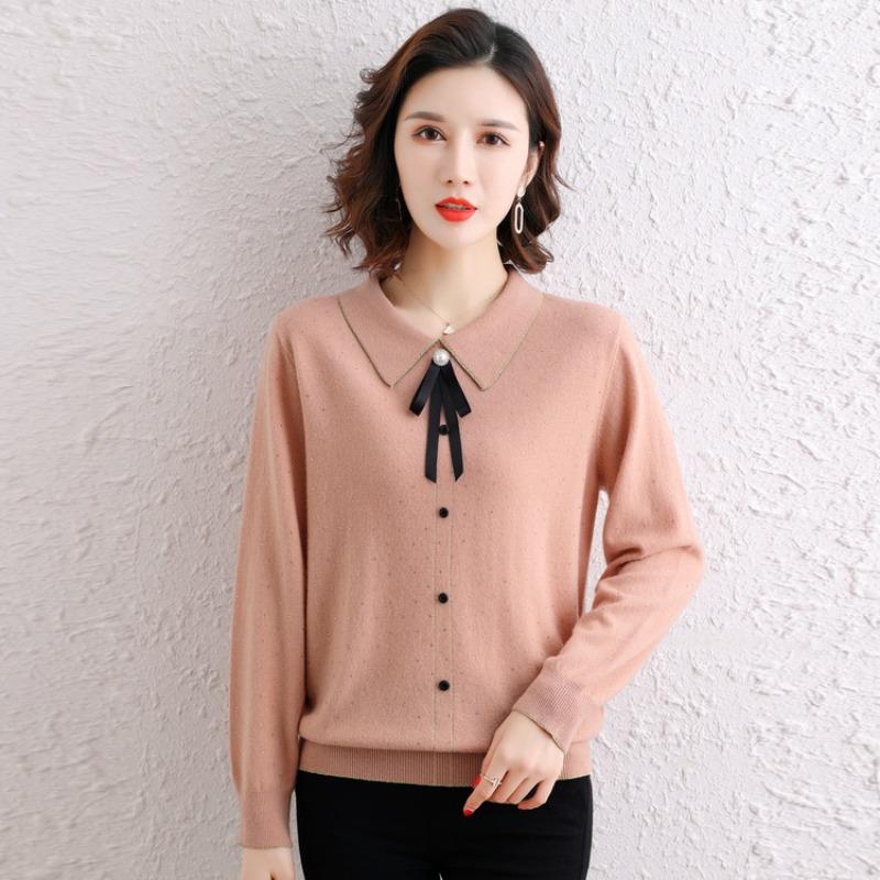 Middle-aged Spring and Autumn Shirt Temperament Mom Women's New Autumn Top Long Sleeve Bottom Shirt Knitted Shirt