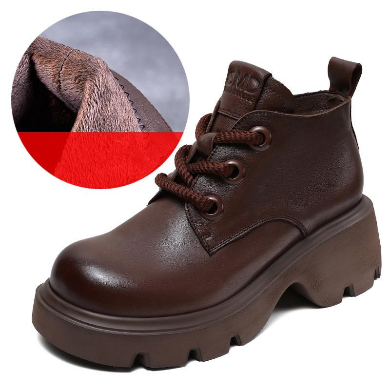 Johnature Натуральная кожа толстые подошвы короткие сапоги винтажные универсальные женские туфли на платформе