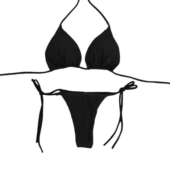 2 шт./комплект, женский купальник-бикини с треугольными чашечками, бретельками через шею, с подкладками на груди, купальник-стринги со шнуровкой, сексуальный пляжный купальный костюм