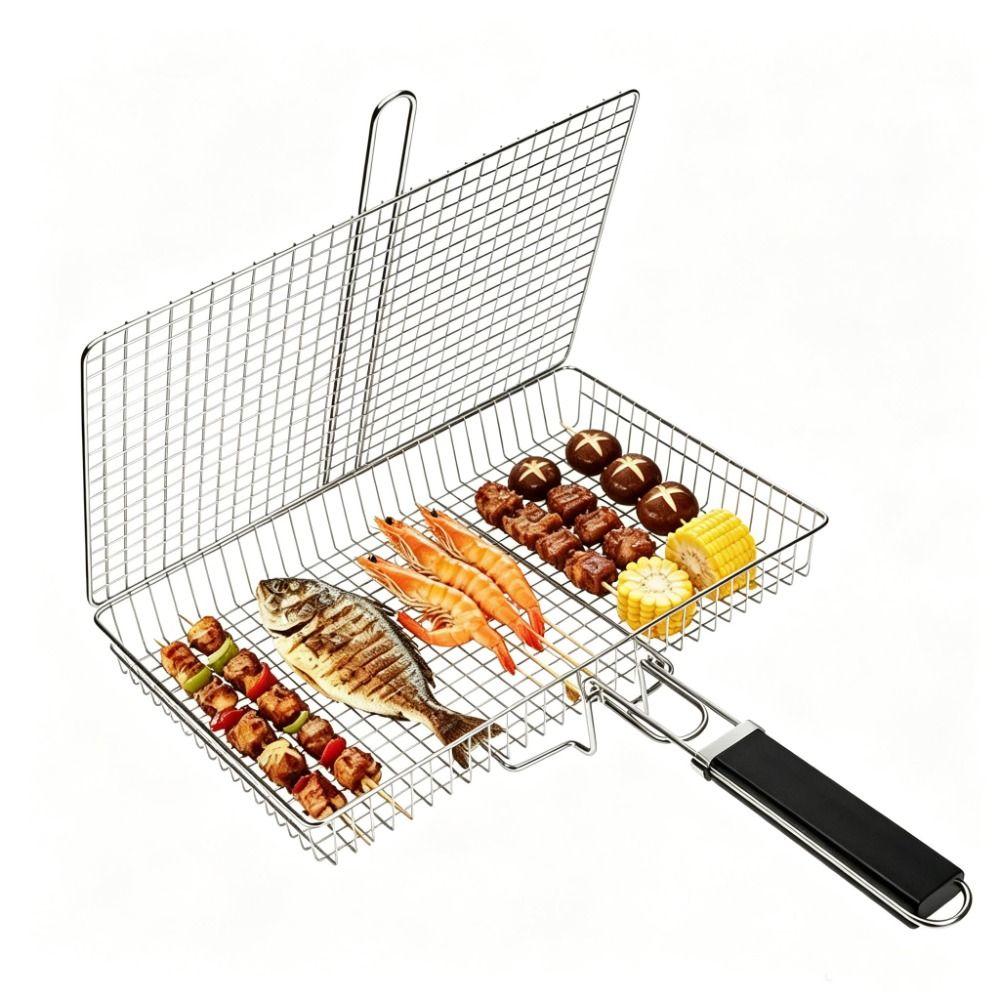Lockable Design Grill Basket Food Grade Stainless Steel BBQ Grill Basket Outdoor Camping