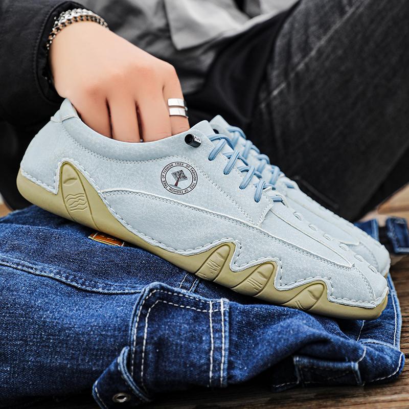 Модная повседневная обувь для ходьбы Легкая вулканизированная обувь Нескользящая Удобная Дышащая для ежедневной носки Балетки Мужские кожаные кроссовки на шнуровке