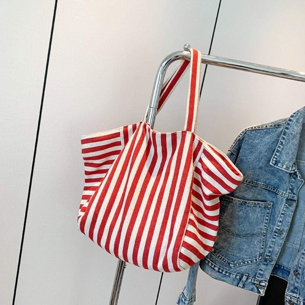 Shopping Bag Cloth Shoulder Bag Canvas Felt Handbag Versatile Stripe Underarm Bag Travel