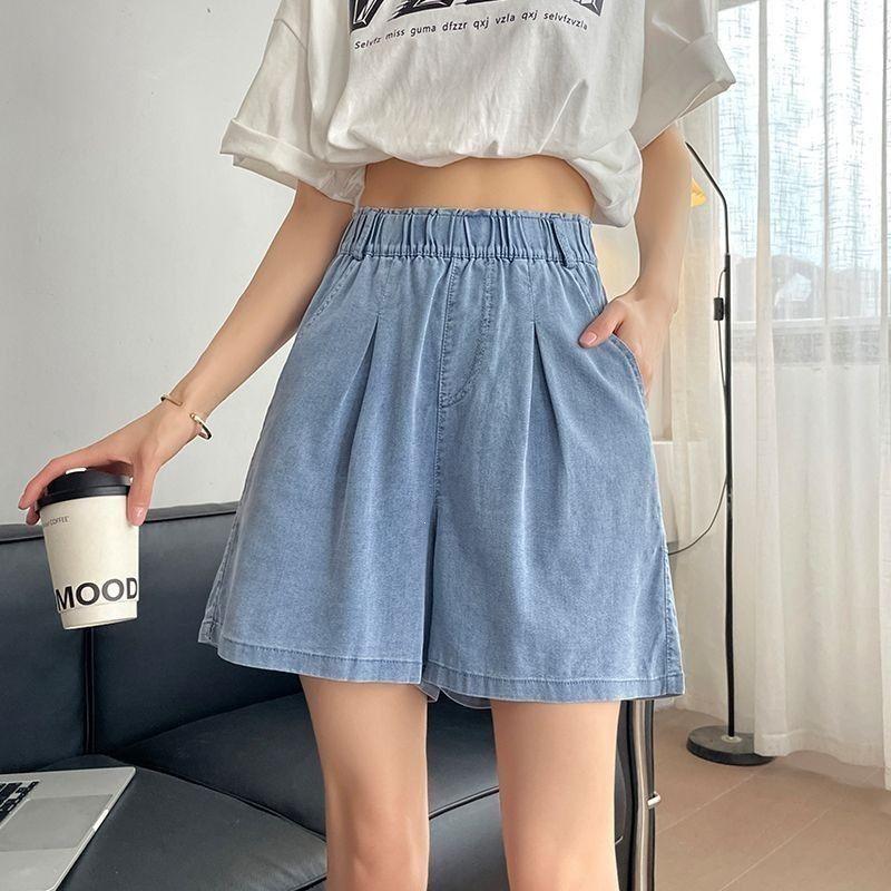 Women's Tencel Denim High-Waist A-Line Summer Shorts - 2026 Ice Silk Casual Wide-Leg Capris.