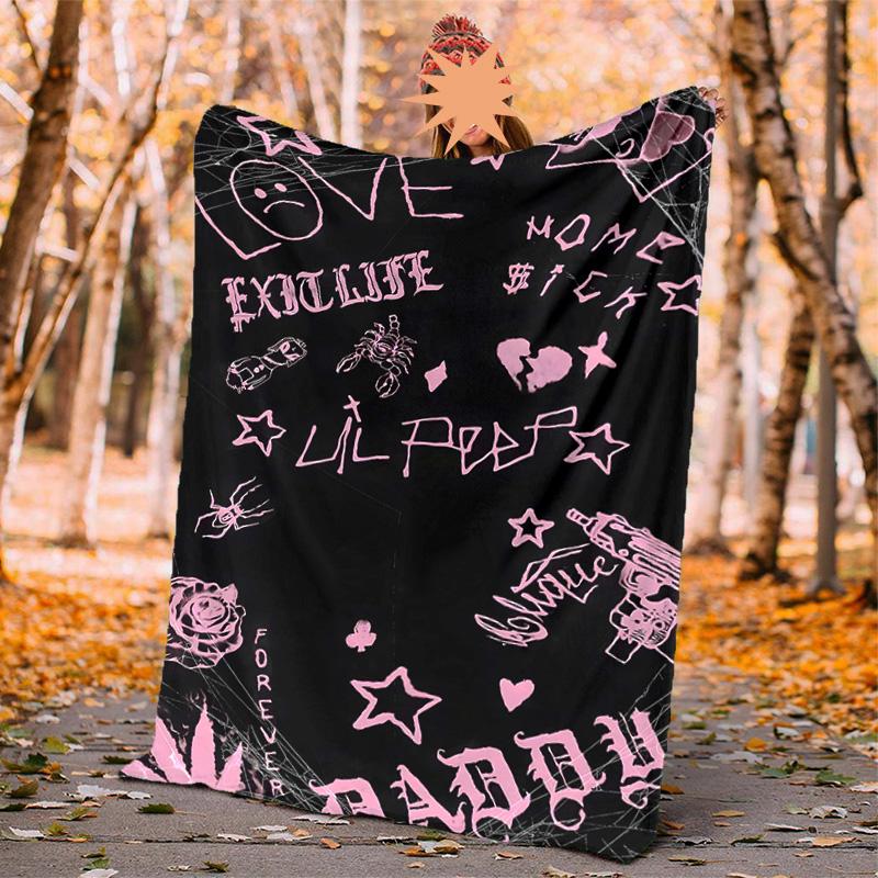 Neon Style Lil Peep Flannel Blanket Soft Warm All-Season Throw, Design for Camping, Car Travel, Hiking Sofa, Bed, Office Perfect Gift for Parties