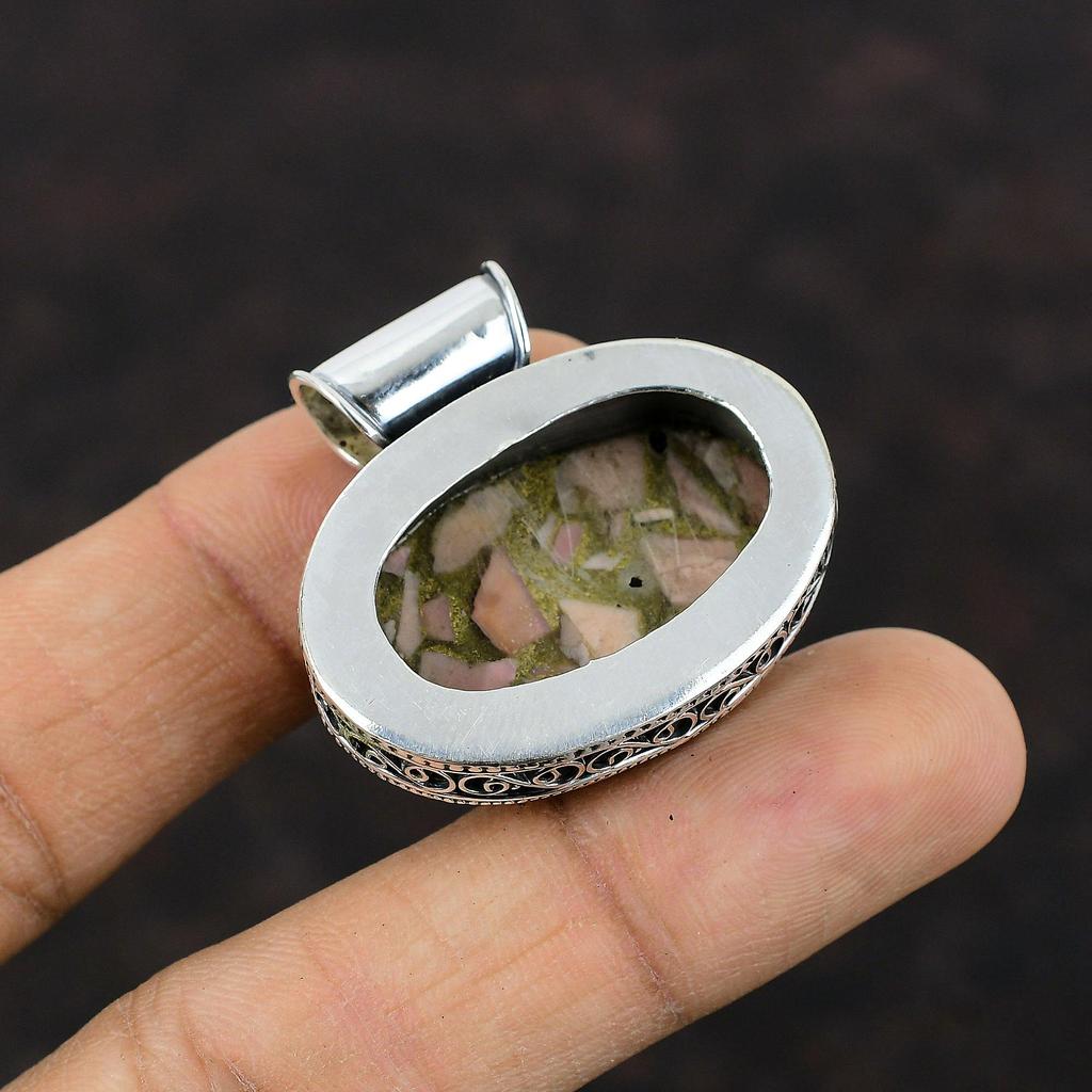 Кулон из медного розового опала. Изысканные ювелирные изделия из драгоценных камней. Подвеска из стерлингового серебра 925 пробы. Винтажные ювелирные изделия ручной работы. Элегантный кулон в стиле хиппи. Подарок для женщин.