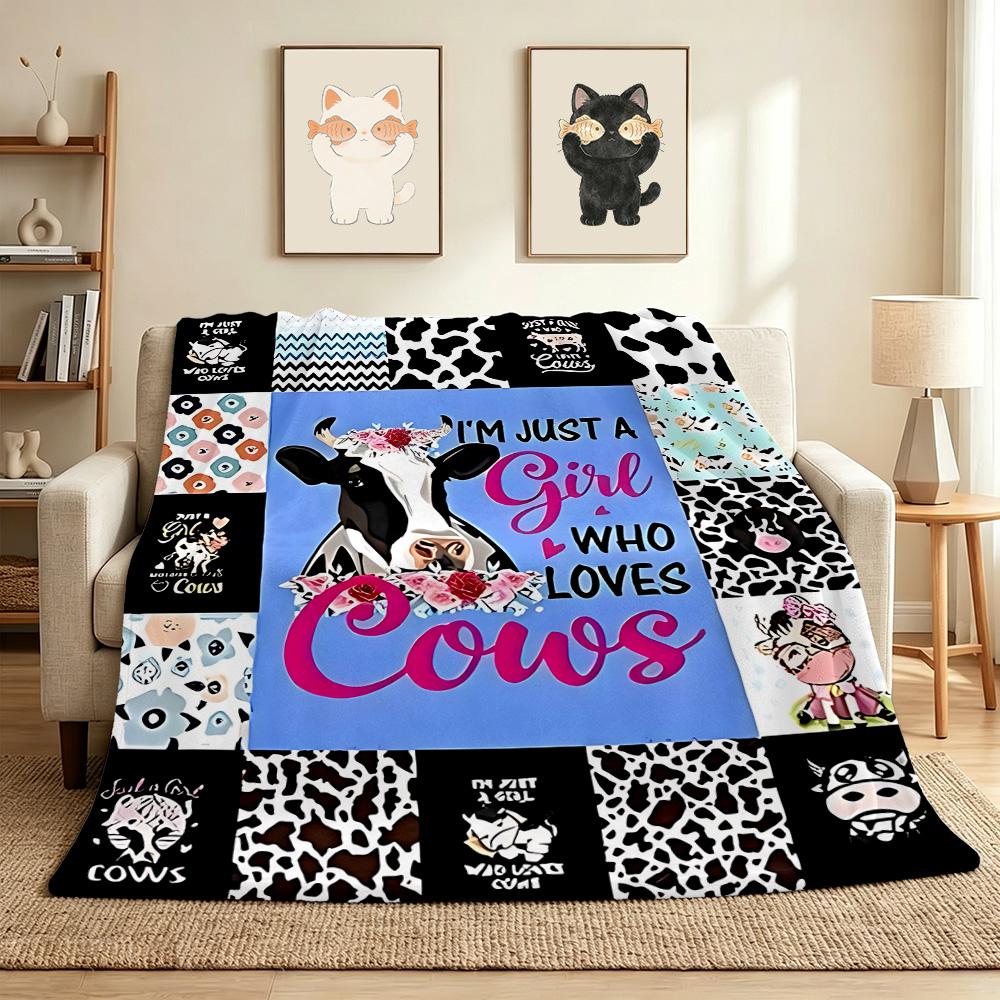 Cow Love Flannel Blanket Throw Blanket Soft Warm Sofa Bed Camping home Decor Unique Christmas Gift C926108