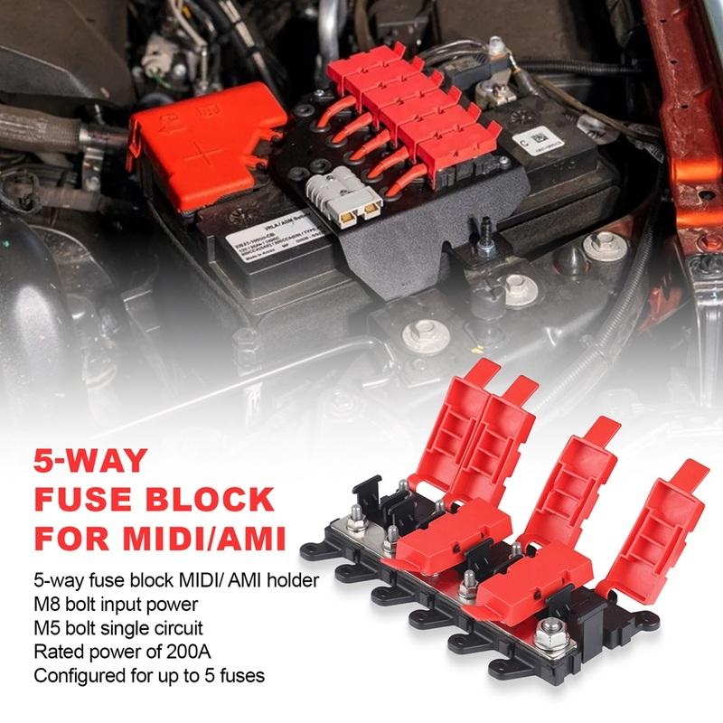 SXR-5 Way Car Midi Fuse Box Block Holder 200A Multi-Pole Fuse Block For RV Car Boat Bus