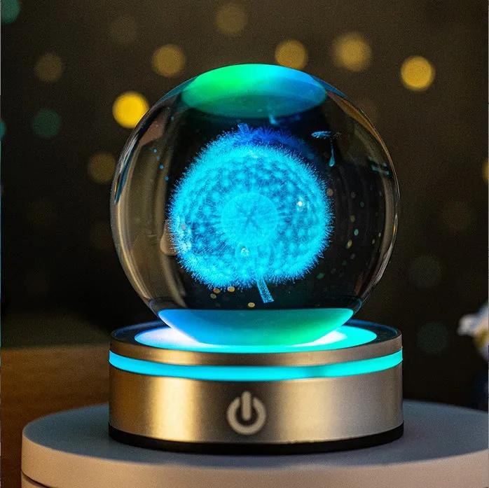 Хрустальный шар, ночные огни, светящаяся планета, галактика, астронавт, 3D RGB, лунная настольная лампа, атмосферная лампа, настольные украшения, подарки для детей