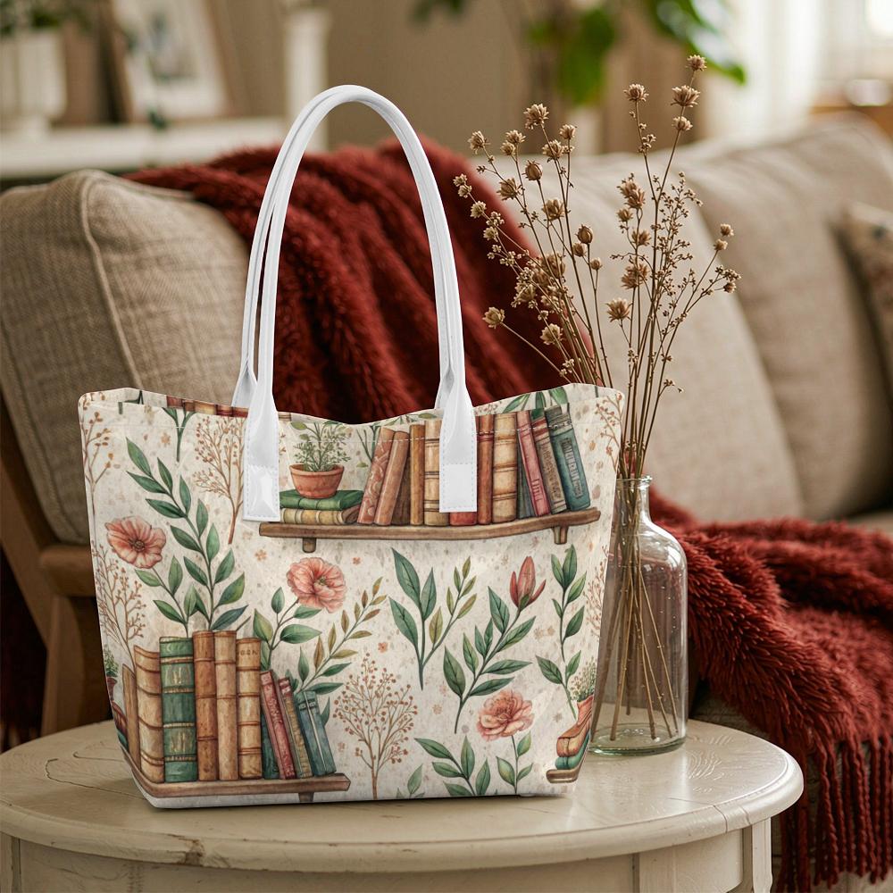 Vintage Book Floral Women Casual Shoulder Tote Bag Aesthetic Daily Bag