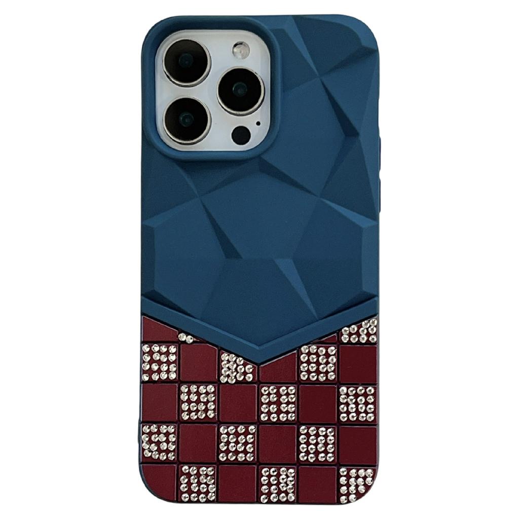 For iPhone 16 Pro Max Case Geometric Diamond Pattern Rhinestone Decor Rubberized TPU Phone Cover