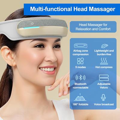 Электрический массажер для головы с подогревом и вибрацией, 5 режимов массажа: снятие давления, напряжение, глубокий сон, расслабление, складной, Bluetooth