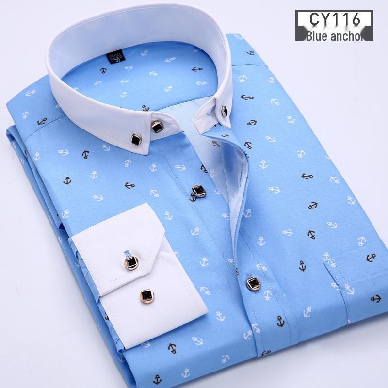 Новая мужская рубашка с длинным рукавом в клетку и цветочным принтом Slim Fit - Корейская повседневная мода