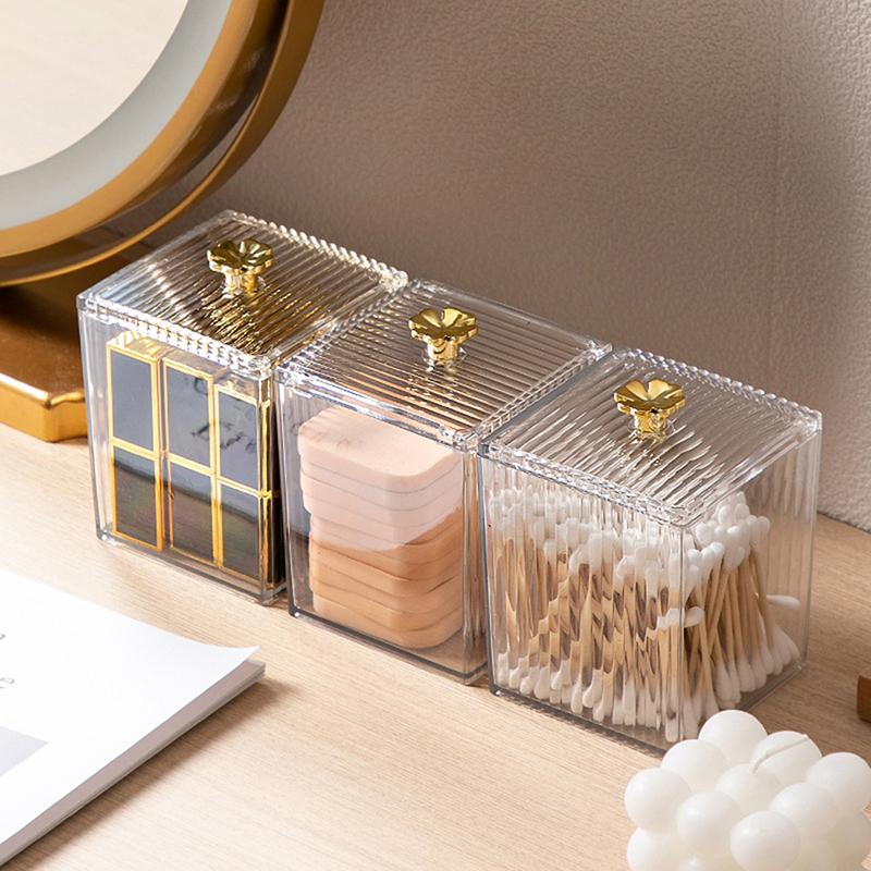 Makeup Storage Organizer Bathroom Jar Cotton Swab Storage Square Container Cosmetic Cotton Puff Storage Box