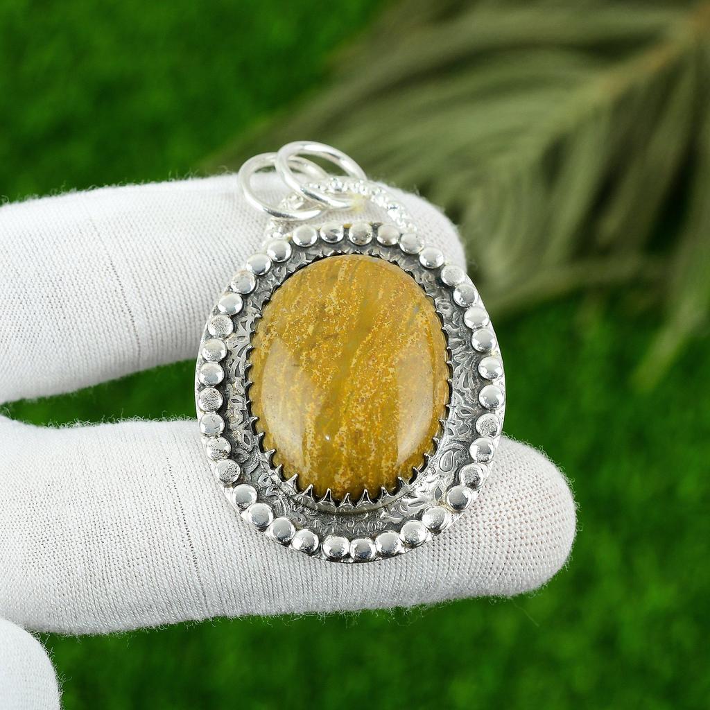 Gift For Women Jewelry Pendant 925 Sterling Silver Natural Ocean Jasper Gemstone