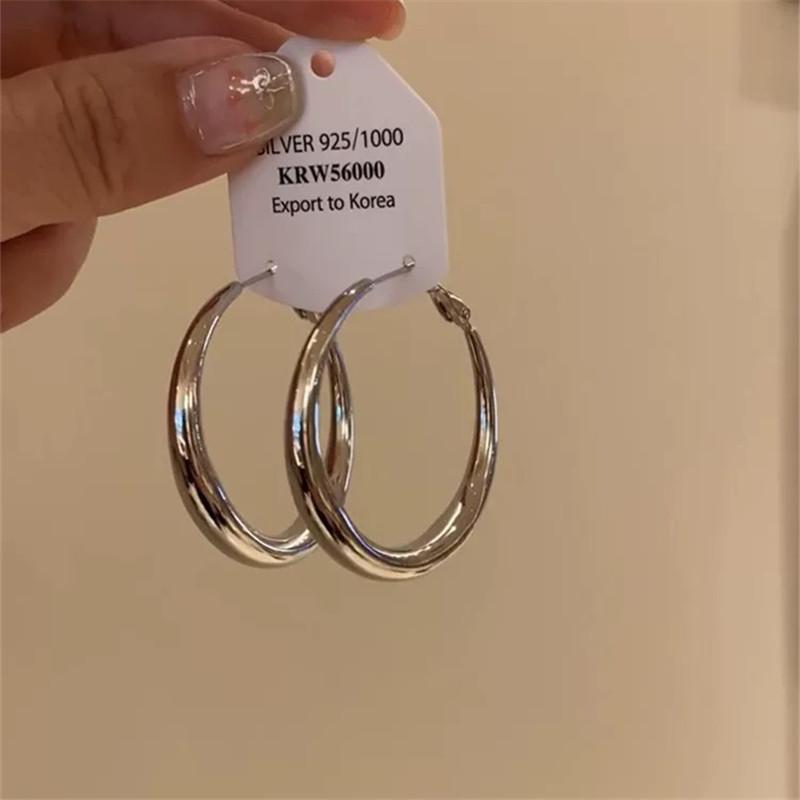 Women S925 Silver Post Round Stud Earrings Minimalist Shiny Metal Retro Hong Kong Style Face Slimming Fashion Jewelry