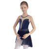 Kids Girls Ballet Lyrical Dance Figure Ice Skating Dress Hollow Back Mesh Gymnastics Leotard Dress