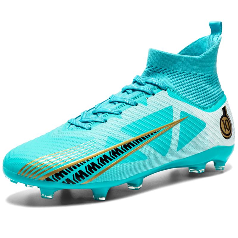 33-46 Men's Large Size High-top Football Shoes Long Nail Anti-slip TPR Artificial Lawn Children Football Boots