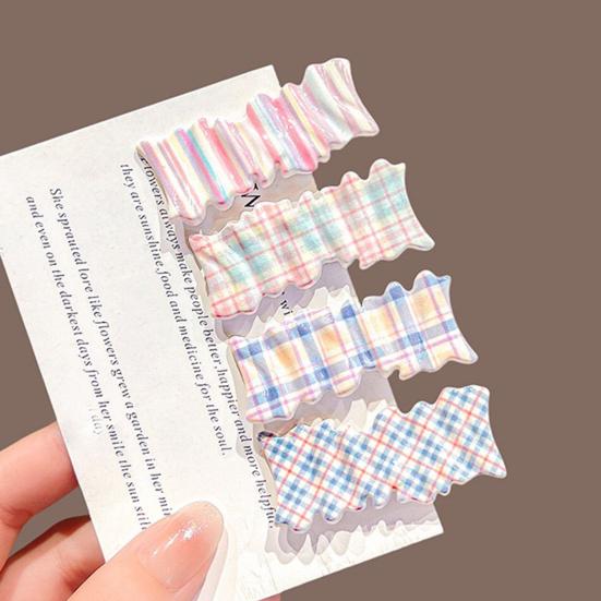 4 шт. Заколка для волос для девочки Макаронный цвет Клетчатый узор Волнистый дизайн Зажим для волос Сильная сила зажима Зажим для волос Аксессуары для волос